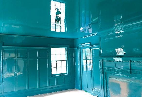 teal high gloss ceiling and walls