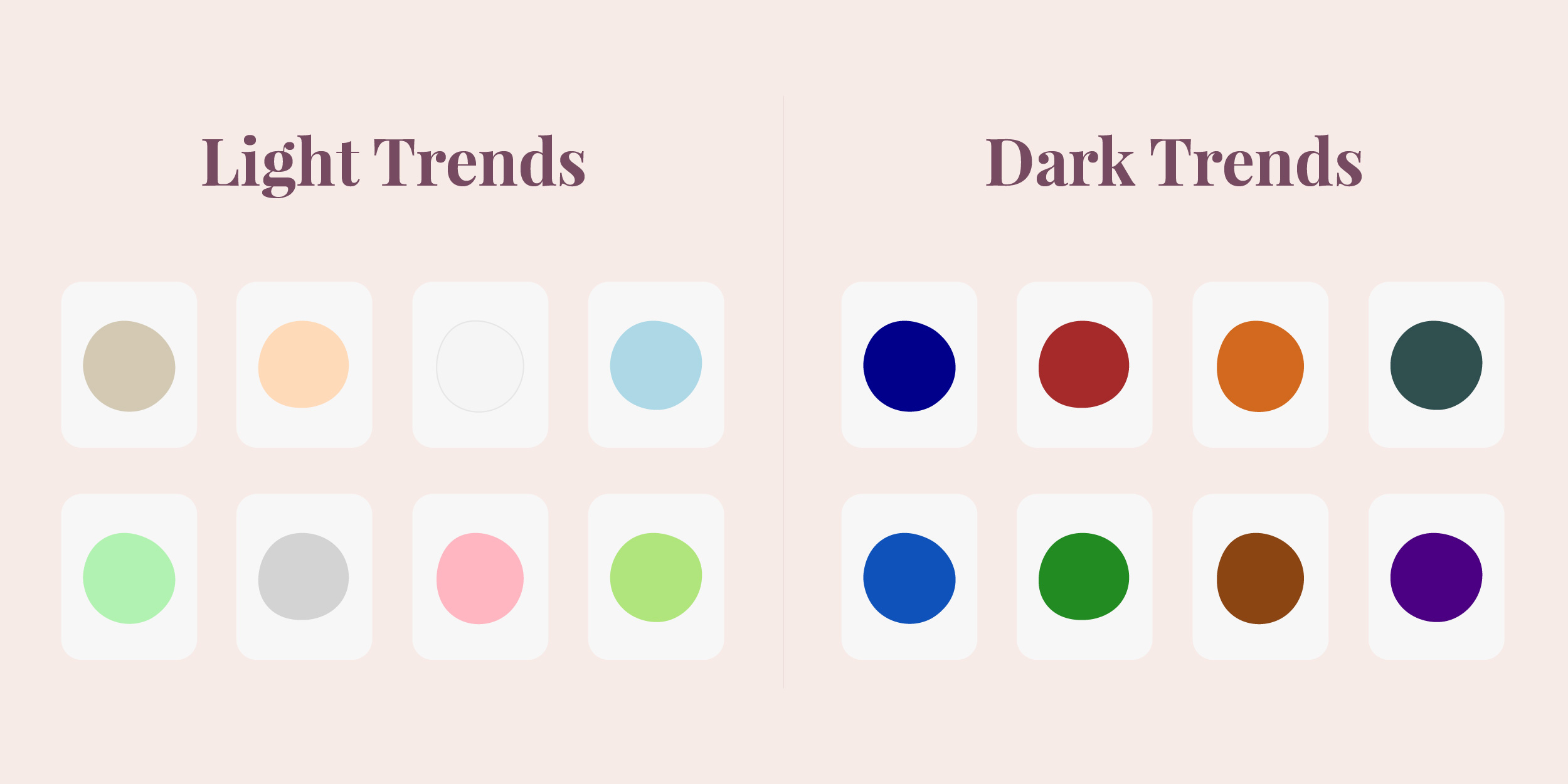 A diagram outlining light color trends and dark color trends