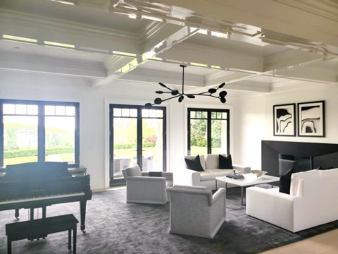 Fine Paints of Europe white high gloss ceiling in a monochrome living room