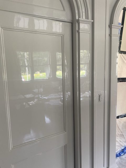 Interior side of a white high gloss painted door