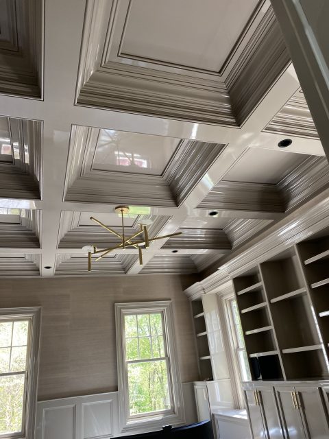 White high gloss painted ceilings and cabinets